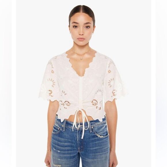 NWT Mother The Social Butterfly 100% Cotton Crop White Top Blouse Size M - Picture 4 of 12